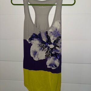 Express Floral Sequin Tank Top - Gray, Purple, Yellow